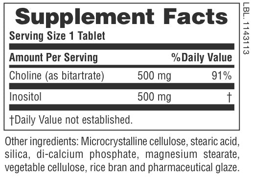 Comprimidos de colina e inositol de 500 mg
60 unidades