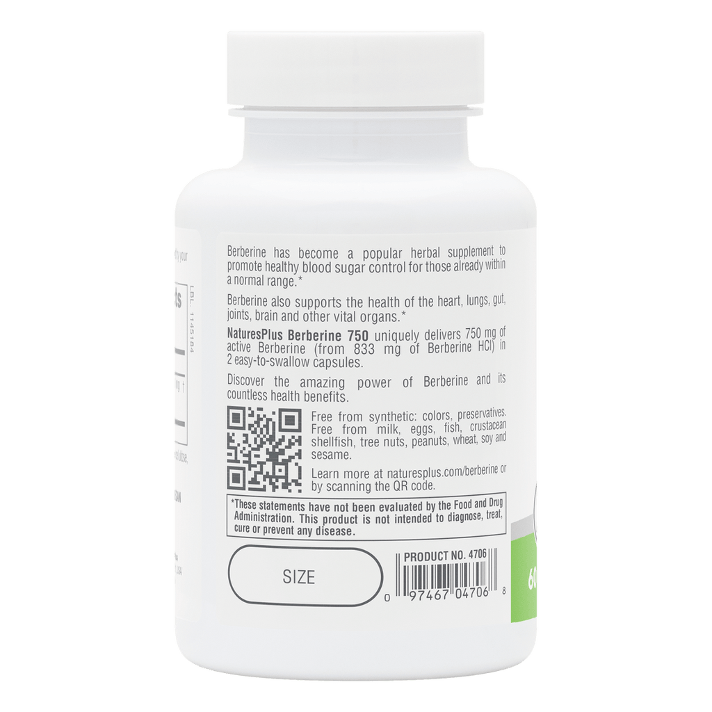 Cápsulas de berberina NaturesPlus PRO de 750 mg
60 unidades
