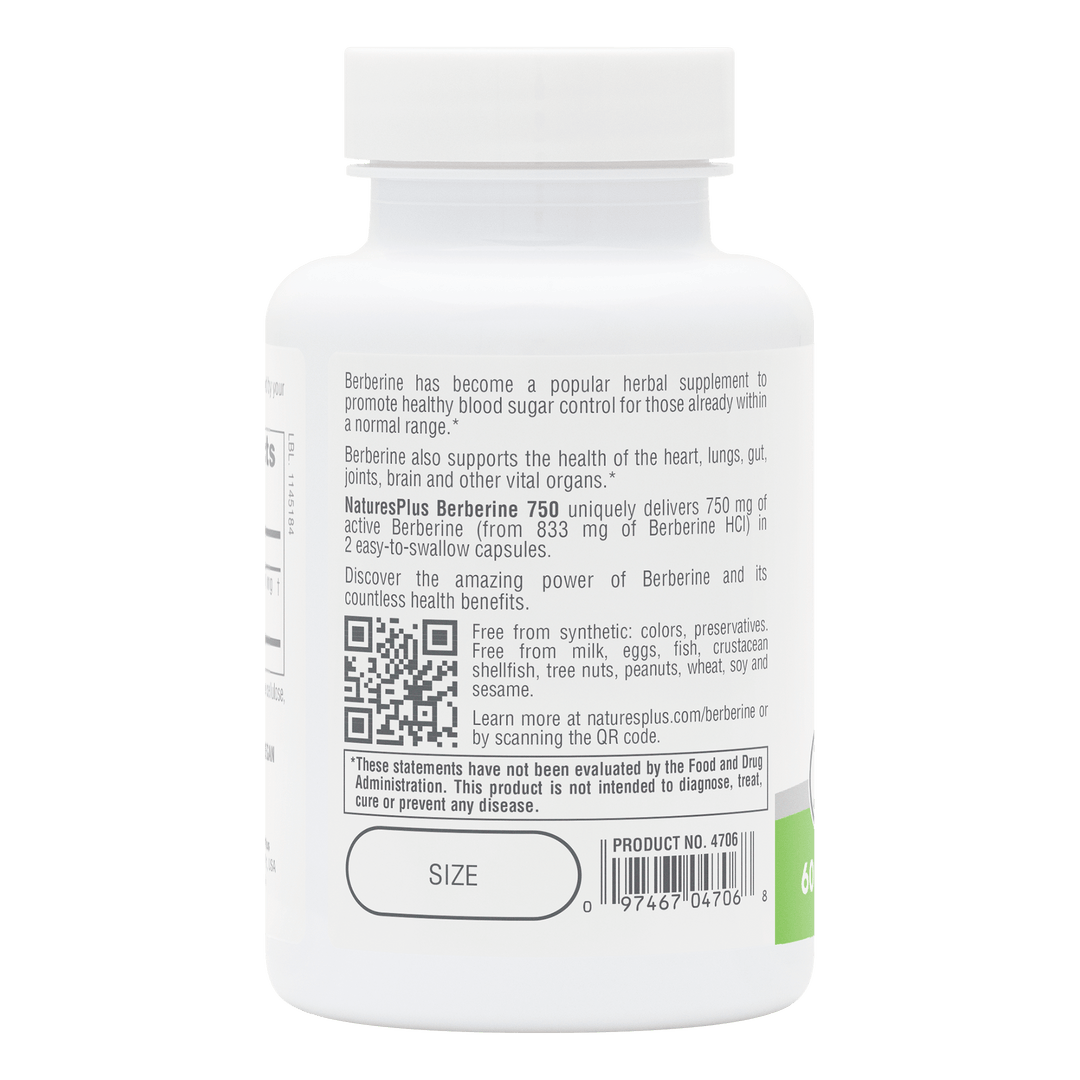 Cápsulas de berberina NaturesPlus PRO de 750 mg
60 unidades