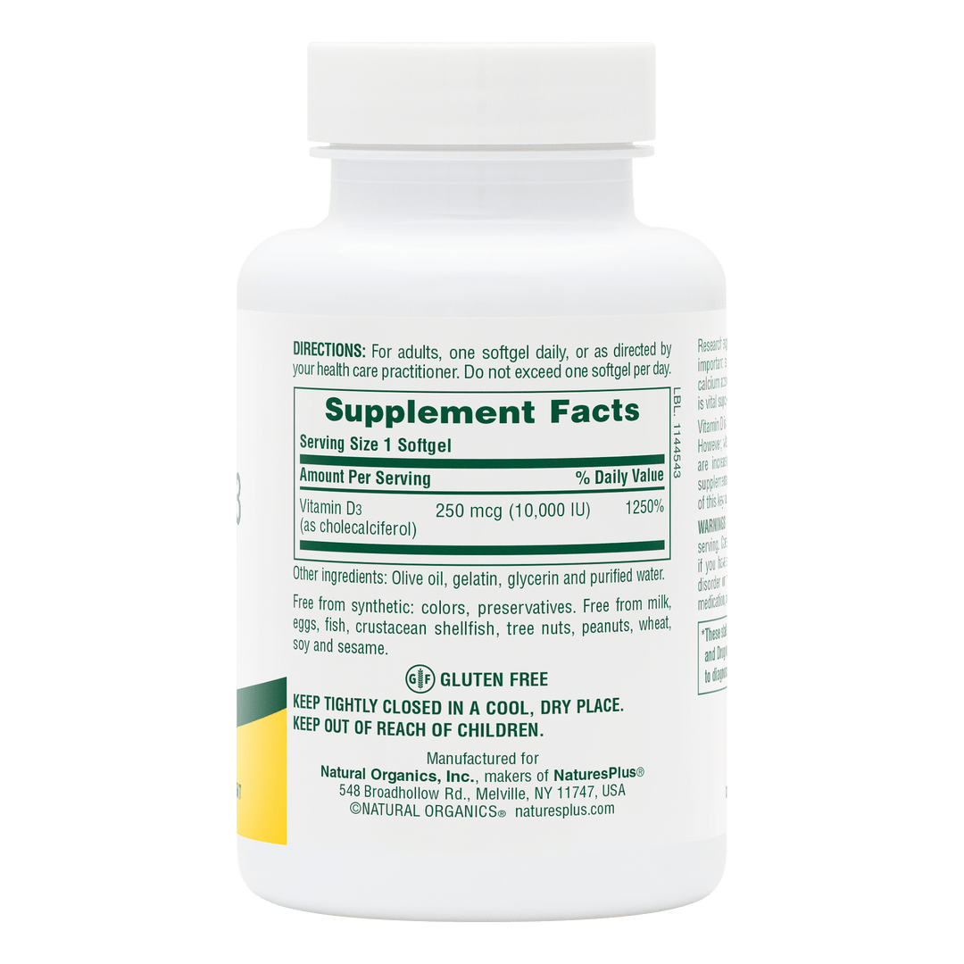 Cápsulas blandas de vitamina D3 de 10 000 UI
60 unidades