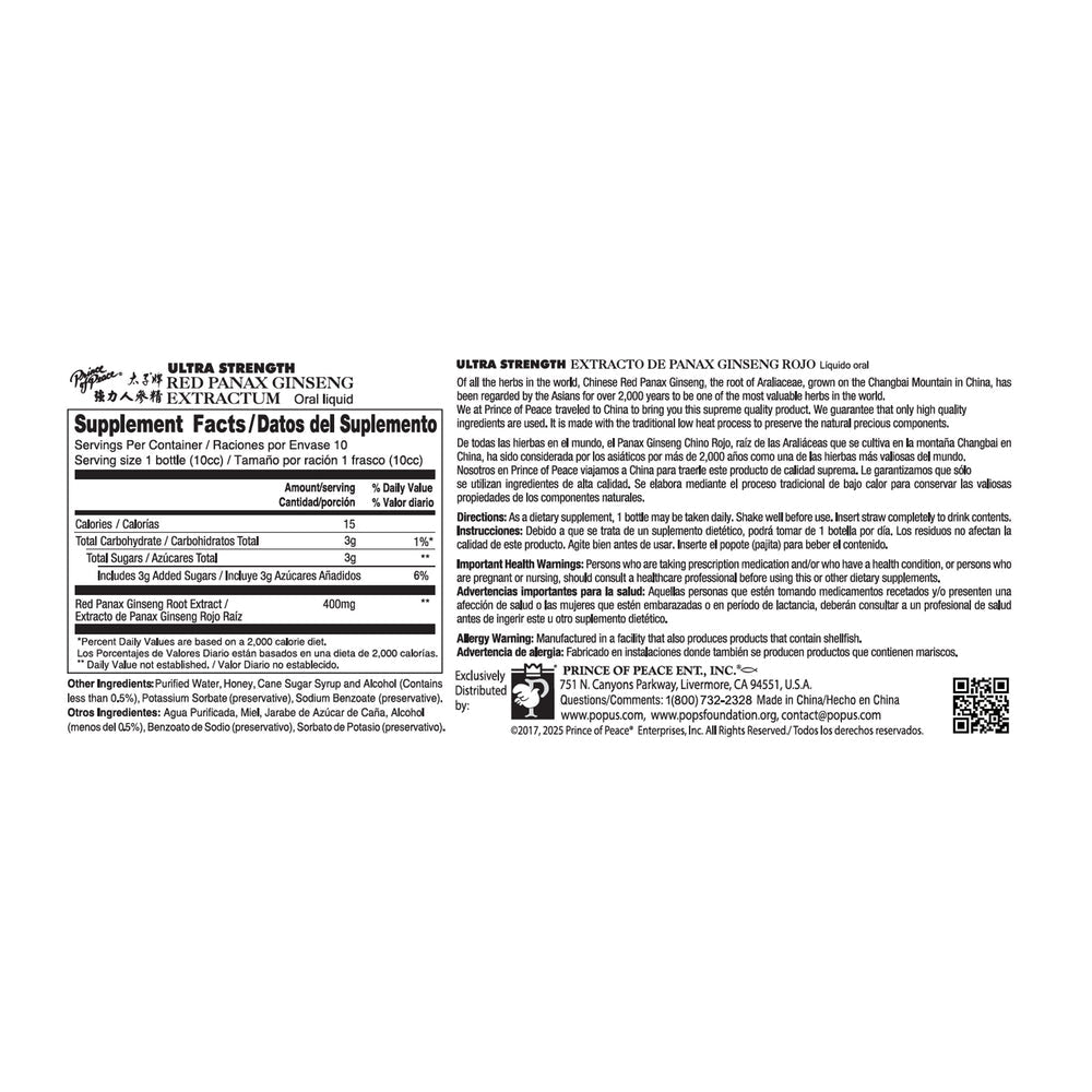 Extracto de Panax Ginseng Ultra Rojo Prince of Peace, 10 x 10 cc