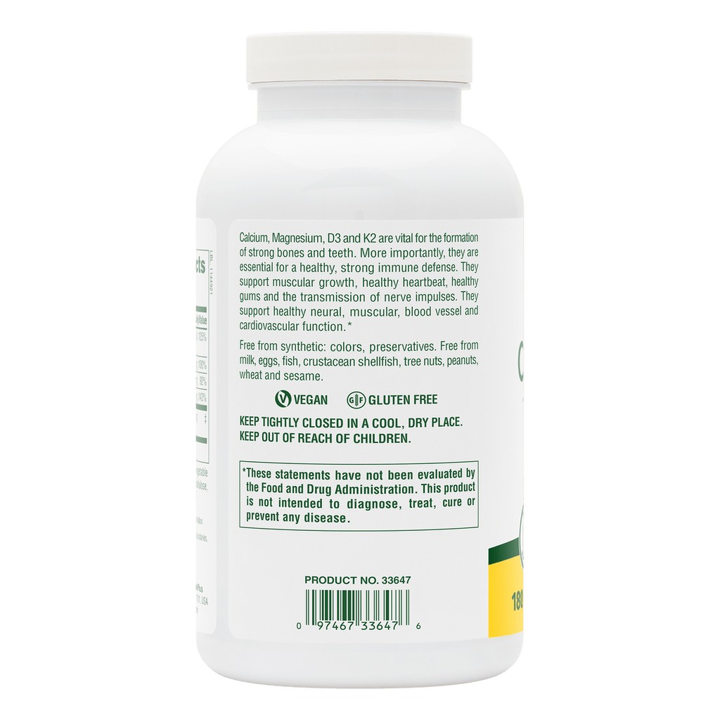 Comprimidos de calcio, magnesio y vitamina D3 con vitamina K2 (180 unidades)