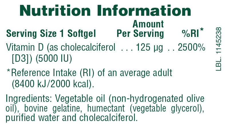 Cápsulas blandas de vitamina D3 5000 UI (60 unidades)