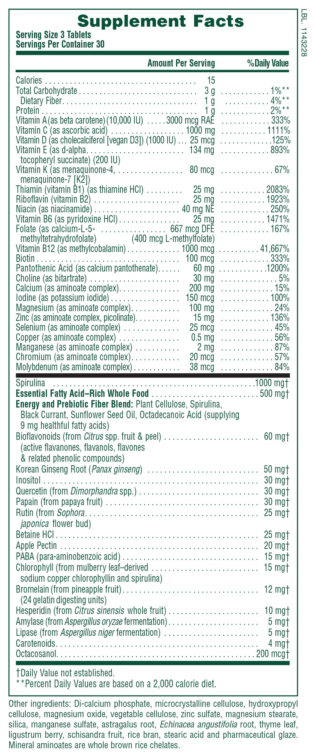 Comprimidos multivitamínicos sin hierro Source of Life® 90 unidades