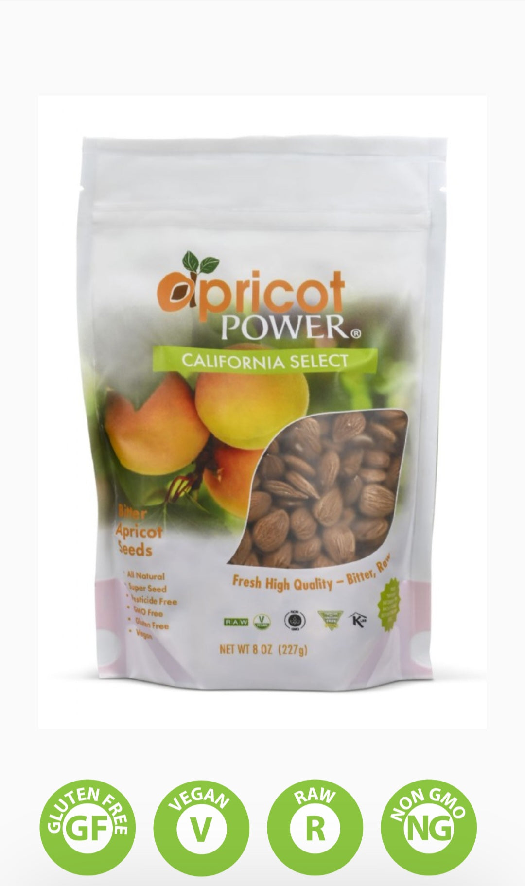 Semillas de albaricoque crudo amargo de California, 8 oz.