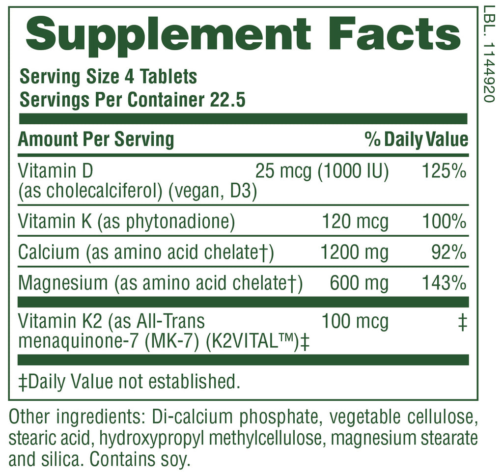 Comprimidos de calcio, magnesio y vitamina D3 con vitamina K2 (90 unidades)