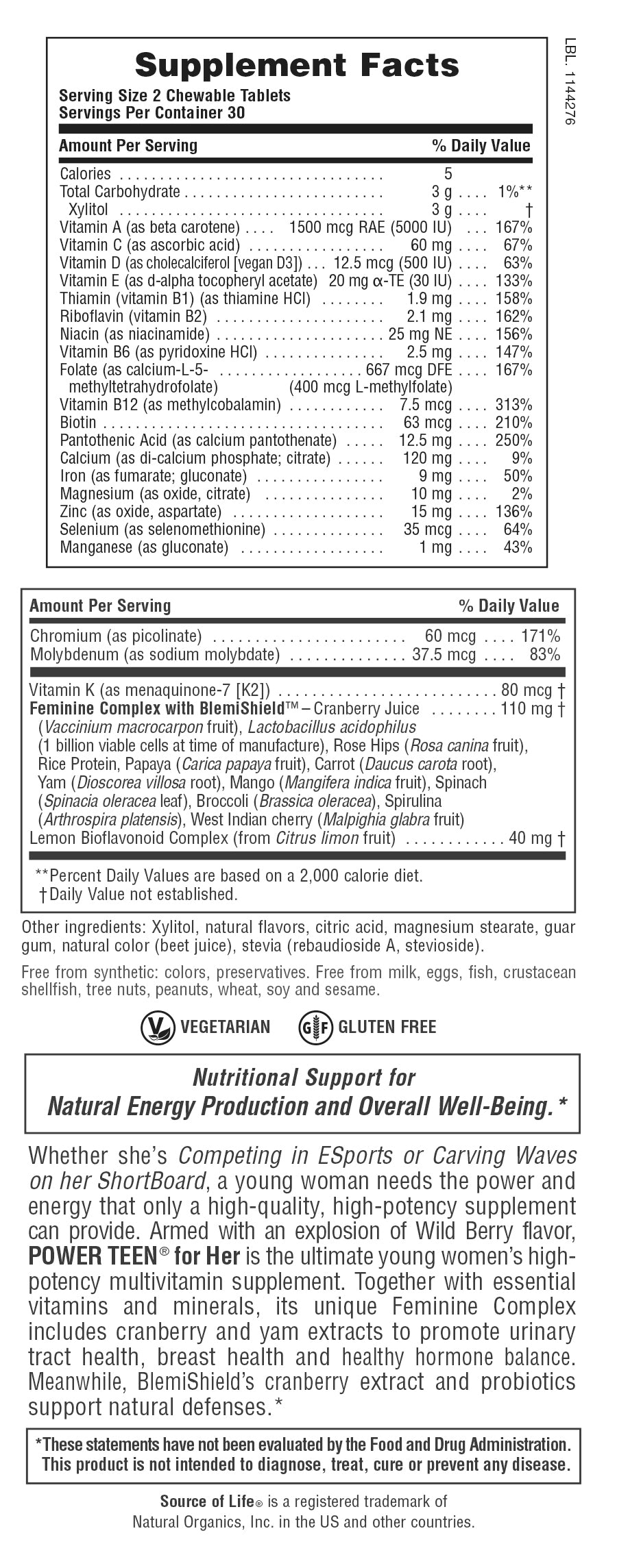 Fuente de Vida ® POWER TEEN ® Para Ella Masticables
60 unidades